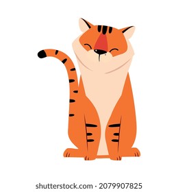 Sitting Striped Tiger with Orange Fur Vector Illustration