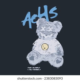 sitting teddy bear drawn with white scribble