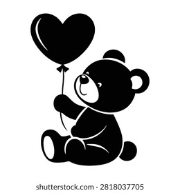 Sitting teddy bear holding a heartshaped balloon with a string