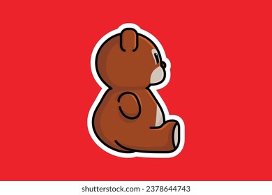 Sitting Teddy Bear Side View Sticker vector illustration. Animal nature icon design concept. Bear cartoon character sticker design logo with shadow.