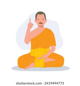sitting Thai Monk in Traditional Robes is speaking , giving knowledge about buddhist
