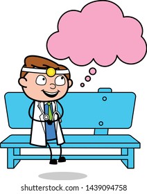 Sitting and Thinking a Plan - Professional Cartoon Doctor Vector Illustration