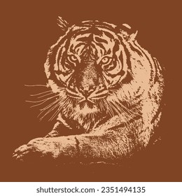 Sitting Tiger Silhouette in Orange
