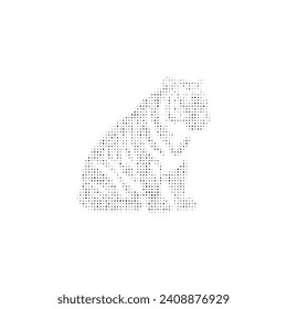 The sitting tiger symbol filled with black dots. Pointillism style. Vector illustration on white background