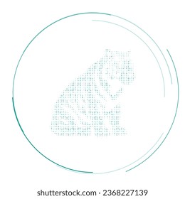 The sitting tiger symbol filled with teal dots. Pointillism style. Vector illustration on white background