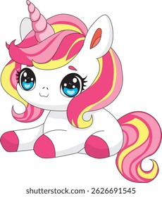Sitting Unicorn Cartoon Doodle Vector