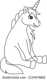 Sitting Unicorn Coloring Page Isolated for Kids
