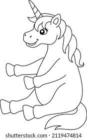Sitting Unicorn Coloring Page Isolated for Kids