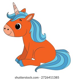 Sitzendes Einhorn lustig einzeln auf weißem Hintergrund