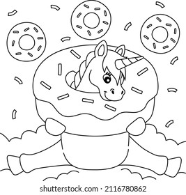 Sitting Unicorn Stuck In A Donut Coloring Page 