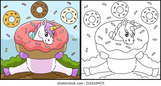 Sitting Unicorn Stuck In A Donut Coloring Page 