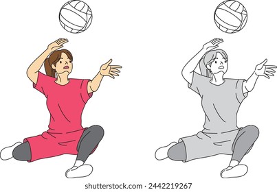 Sitting volleyball (female player) illustration set