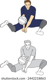 Sitting volleyball (male player) illustration set