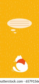 Sitting white cat in orange scarf with a thinking bubble. Notebook cover. Postcard. Vector illustration.