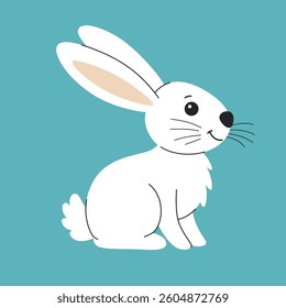 Sitting white rabbit cartoon illustration. Cute bunny for Easter and children's illustrations. Cartoon animal.