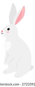 Sitting white rabbit. Spring holiday cartoon mascot