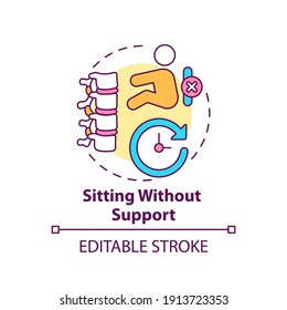 Sitzen ohne Support-Konzeptsymbol. Baby hält gerade Position. Idee der frühkindlichen Entwicklung dünne Illustration. Vektorgrafik einzeln Umriss RGB Farbzeichnung. Bearbeitbarer Hub