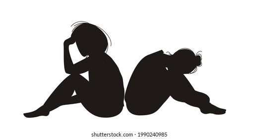 Sitting woman black silhouette. Vector flat illustration.