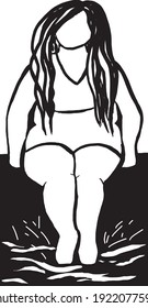 Sitting woman with loose hair
