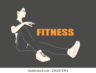 Sitting woman silhouette. Sport girl illustration. Casual sportwear - t-shirt, breeches and sneakers. Young woman wearing workout clothes. Sport fashion girl in urban casual style.