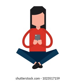 sitting woman using smartphone technology gadget