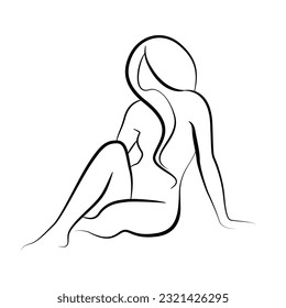 Sitting woman vector symbol in line style. 