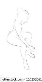 Sitting Young Gymnast Girl - Vector Hand Drawn Sketch
