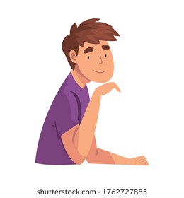 Joven sentada mirando la ilustración del vector de dibujos animados de Ee.Uu.