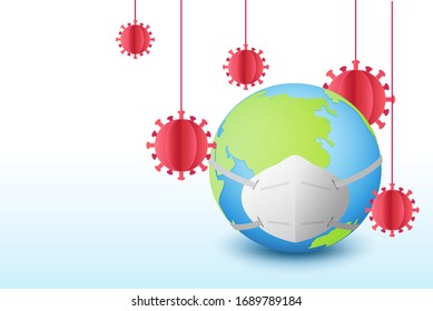 The situation around the world about the Coronavirus COVID-19 concept, Paper art and digital craft style background, Vector illustration