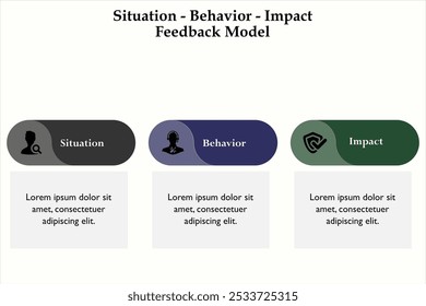 Situación - Comportamiento - Modelo de Comentarios de Impacto. Plantilla de infografía con iconos y marcador de posición de descripción