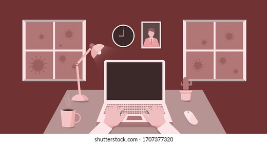 Die Lage von Covit -19 hat sich nicht verbessert, daher ist es notwendig, die Arbeit wieder nach Hause zu bringen. Um die Epidemie jetzt zu verhindern.
Illustration über die Arbeit am Computer.