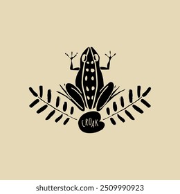 Situation Frog with water fern. Stylized illustration.
