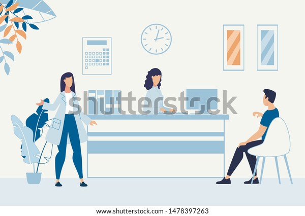 Situation Hospital Hall Reception Desk Cartoon Stock Vector