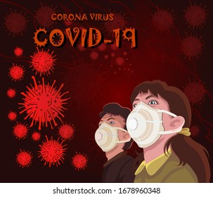 Situación del brote del virus de la corona o covid-19, la gente lleva máscaras para prevenir la infección y la propagación de la enfermedad. Dibujo de ilustraciones de diseño vectorial con estilo dibujado a mano. 