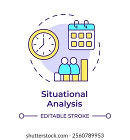 Situational analysis multi color concept icon. Examine context of communication place. Auditory studying. Round shape line illustration. Abstract idea. Graphic design. Easy to use in infographic