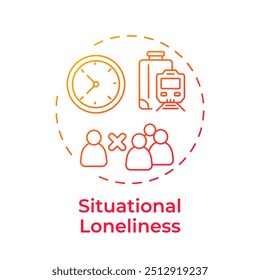 Situational loneliness red gradient concept icon. Social connections, relationships. Round shape line illustration. Abstract idea. Graphic design. Easy to use in infographic, presentation