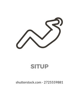 Icono de la línea de ejercicio de sentarse que representa el entrenamiento central, la fuerza abdominal y las actividades físicas. Gráfico minimalista para App de la salud. Ilustración de icono de línea delgada de Vector con trazo editable