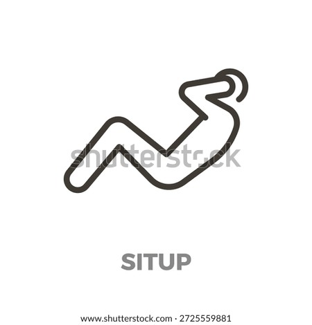 Situp exercise line icon representing core training, abdominal strength, and fitness activities. Minimalist graphic for health apps. Vector thin line icon illustration with editable stroke