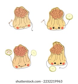 Siu mai dim sum steamed dumpling characters set vector illustration. Four smiled shumai with chopsticks and bamboo steamer. Traditional Chinese food. Kawaii flat style