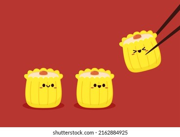 Siu Mai (Shumai) - Bolas de bolas al vapor chinas. Siu Mai es comida china. vector de dibujos animados.