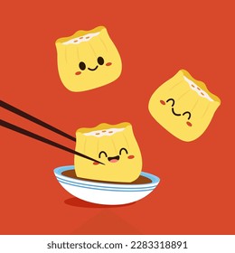 Siu Mai (Shumai) – Chinese steamed dumplings. Siu Mai is Chinese food. cartoon vector.