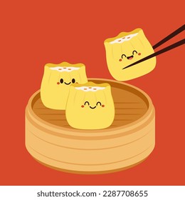 Siu Mai (Shumai) – Chinese steamed dumplings. Siu Mai is Chinese food. cartoon vector.