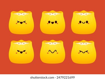 Siu Mai (Shumai) - Bolas de masa hervida chinas. Siu Mai es comida china. Vector de dibujos animados.