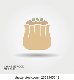 Siu Mai or Shumai, Chinese steamed dumplings. Siu Mai is Chinese food. Flat vector icon with shadow