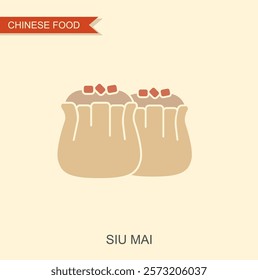 Siu Mai or Shumai, Chinese steamed dumplings. Siu Mai is Chinese food. Flat vector icon