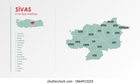 Sivas City and Districts Illustration Vector Map
