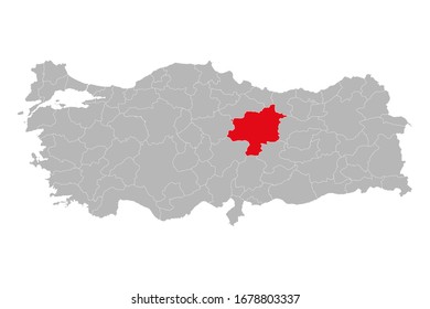 Sivas province highlighted on turkey map vector. Gray background.