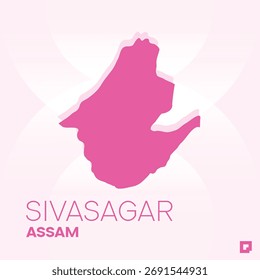 SIVASAGAR District Map, Assam, Indien - Editierbare Vektorgrafik.