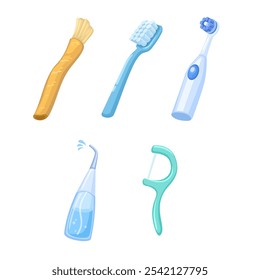 Siwak and Toothbrush. Dental Care Tools Collection Set Cartoon Illustration Vector