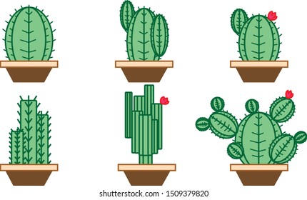 Six 2D cactus vector pictures, eps